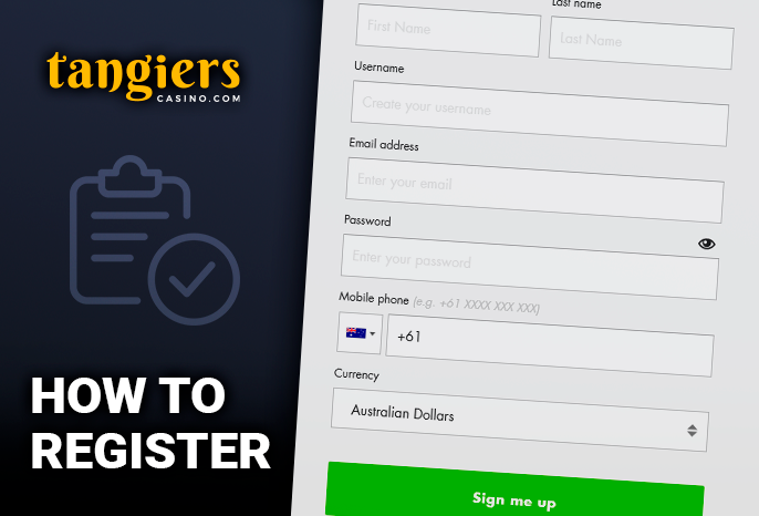 Tangiers Casino Sign-Up Form with Personal Information