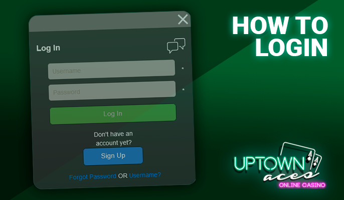 Authorization form at Uptown Aces Casino with login and password
