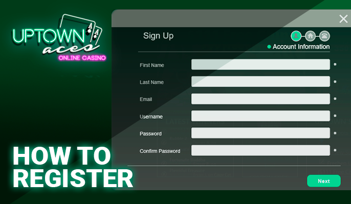 Uptown Aces Casino Sign Up form with personal information