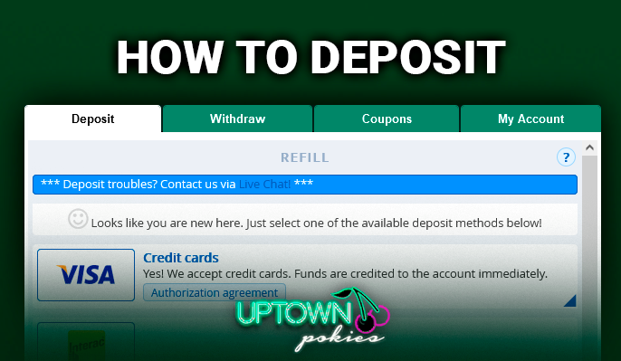 Uptown Pokies Casino deposit form