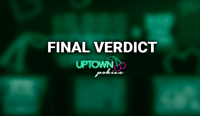 Uptown Pokies Casino logo on the blurry homepage