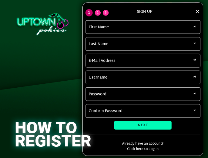Uptown Pokies Casino registration form