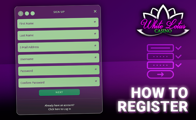 White Lotus Casino registration form and information icon