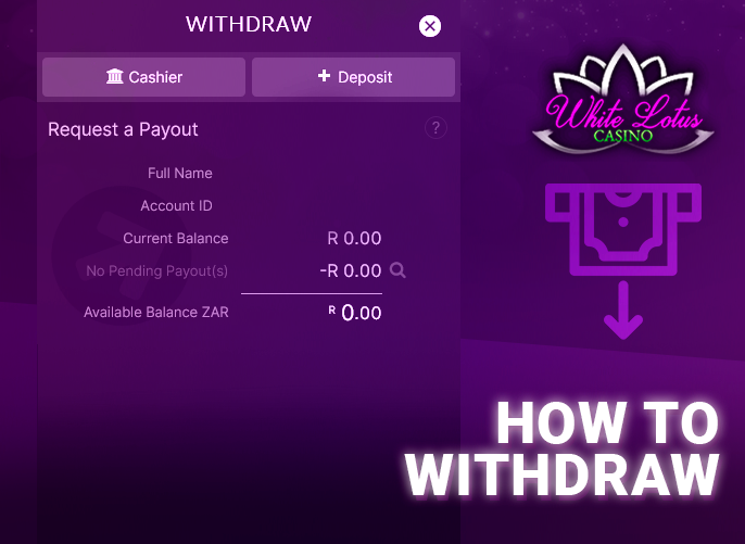 A withdrawal form indicating the amount of White Lotus Casino