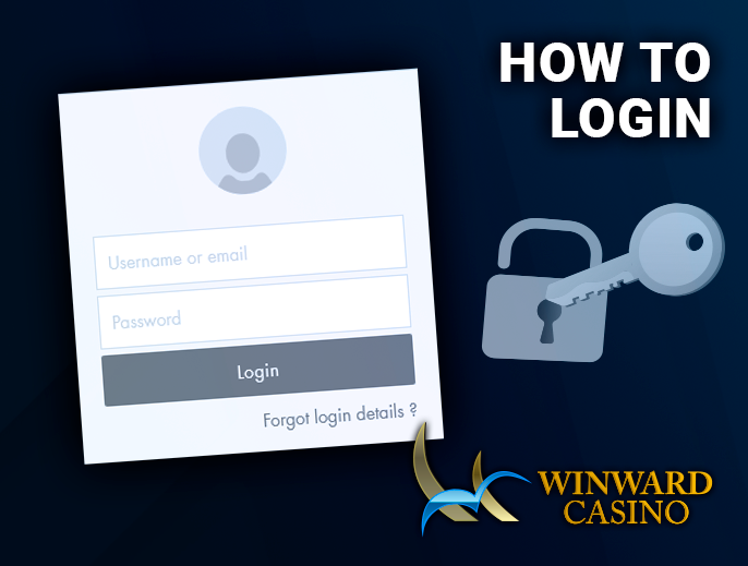 Winward Casino authorization form with username and password