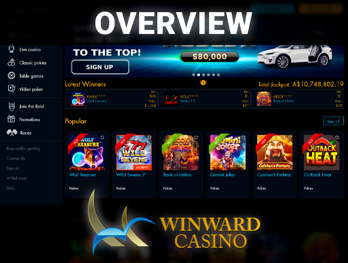Winward Casino presentation on the home page