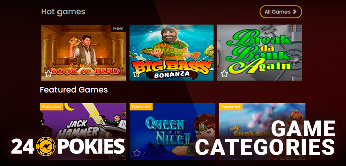 Gambling and Pokies Casino sections and banner with registration button