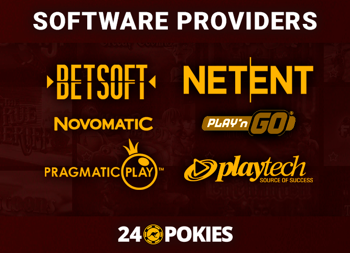 Logos of software providers working with 24 pokies casino