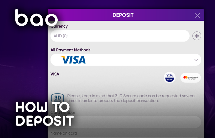 Deposit form at Bao Casino - how to make a deposit