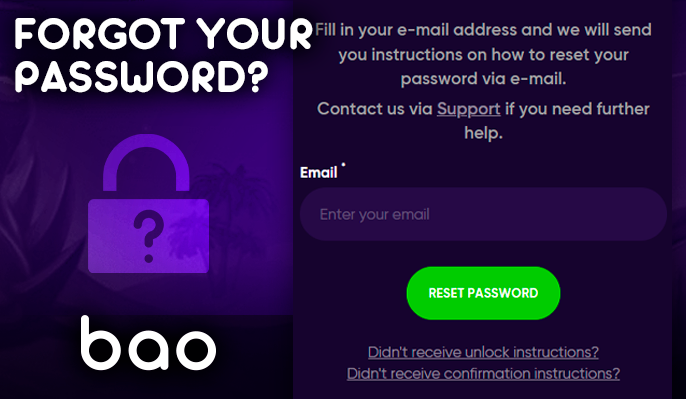 Password recovery form on Bao Casin platform
