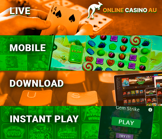 main types of software for online casinos in australia: live, mobile, download, instant games
