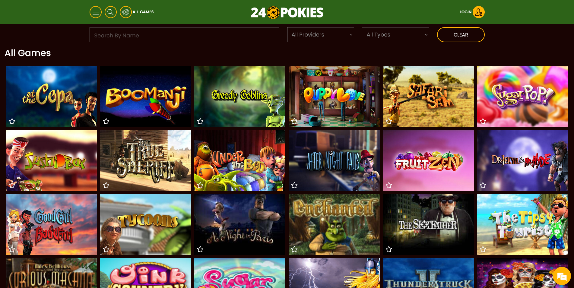 Screenshot of Game Section on 24 Pokies Casino site