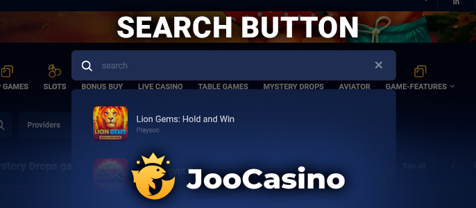 Search form for gambling at Joo Casino