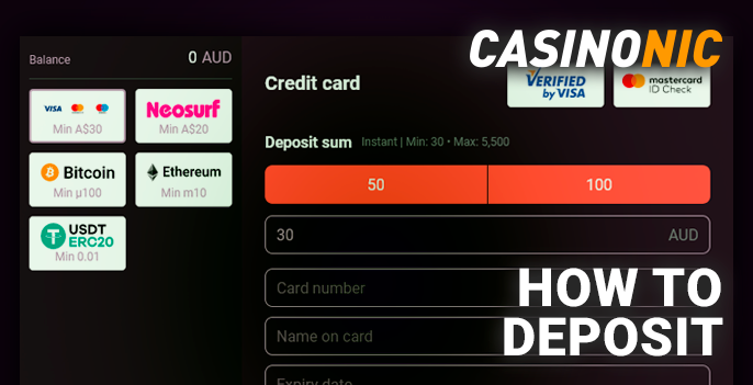 Deposit form on Casinonic - how to deposit personal money