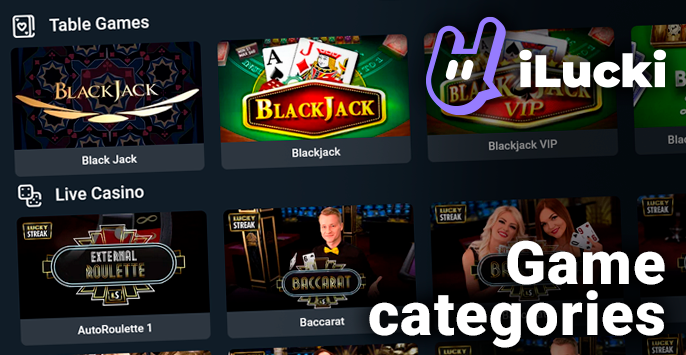 Slots categories at iLucki Casino in the lobby