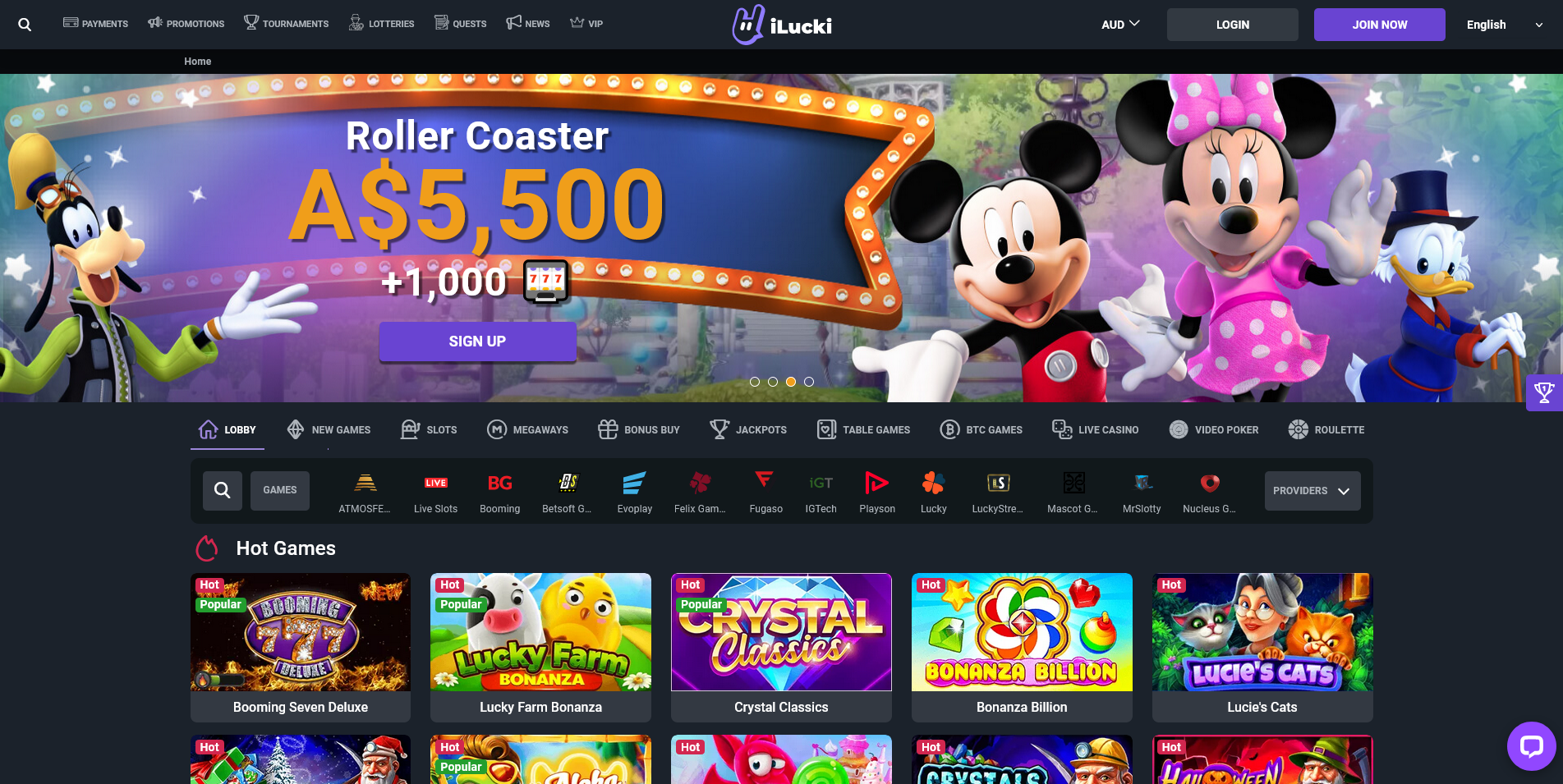 Screenshot of the iLucki Casino home page