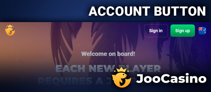Joo Casino login and registration buttons