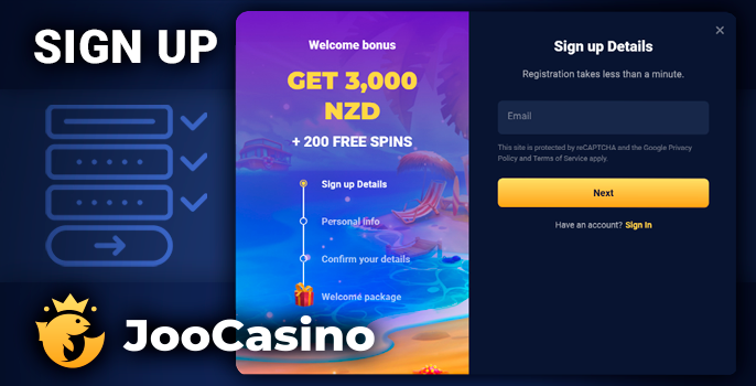 Joo Casino registration form for Australian players