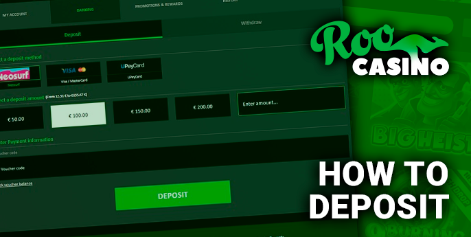 Deposit to Roo Casino - step-by-step instructions