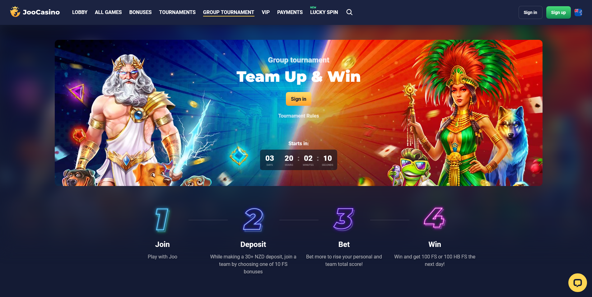 Screenshot of the Joo Casino Group Tournament page