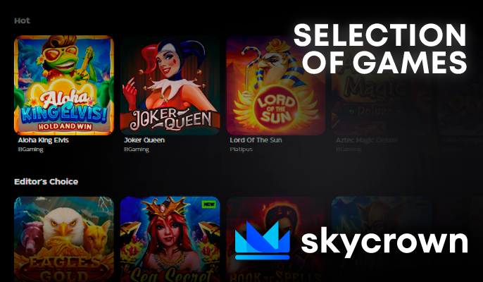 SkyCrown Casino presents popular games in categories on the home page