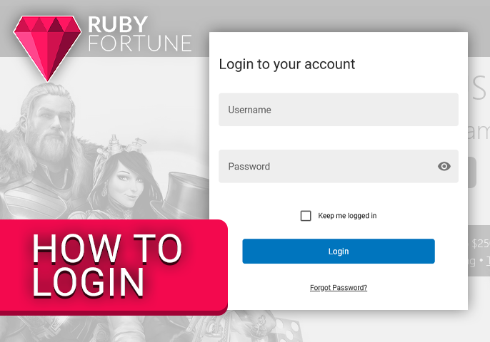 Ruby Fortune Casino login form - authorization process