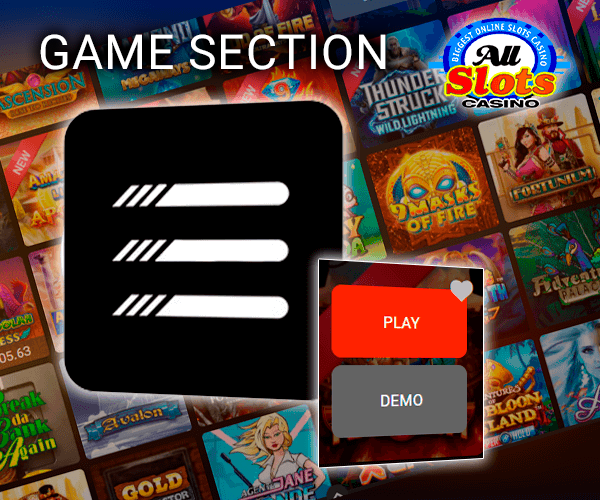 Casino game section at All Slots Casino