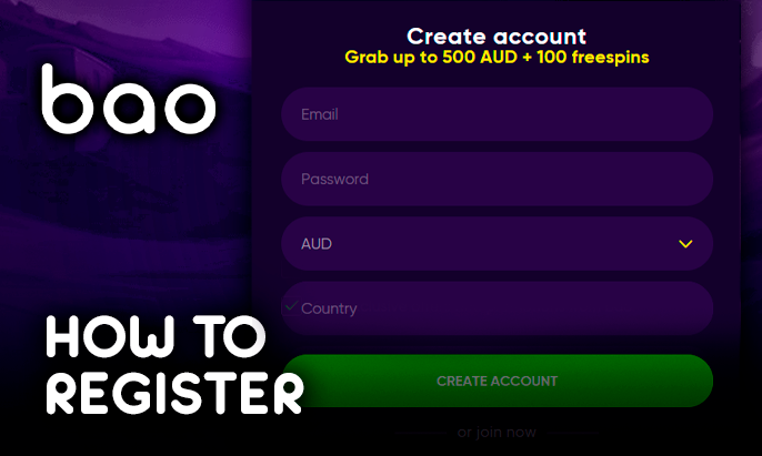 Bao Casino registration form with personal data