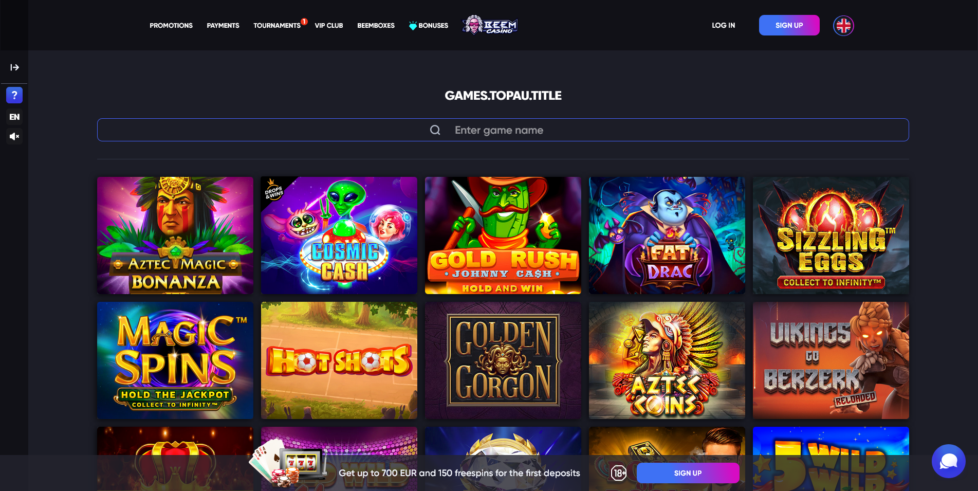 Screenshot of the Beem Casino Game Section