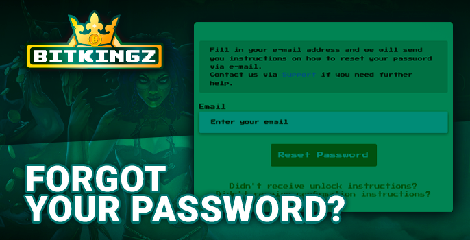 Bitkingz Casino password recovery form - how to restore account