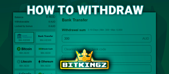 Withdrawing money from your Bitkingz Casino account - detailed instruction