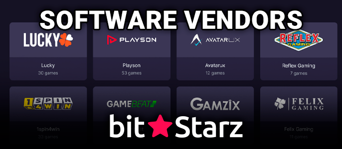 Game providers on the site BitStarz Casino - a list of providers and the number of games