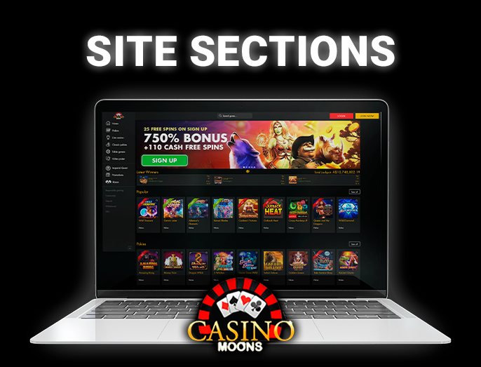 Casino Moons site orientation - important links and sections of the site