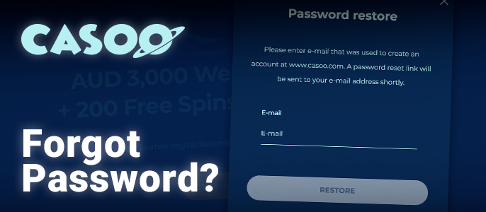 Casoo Casino password recovery form - how to get account back