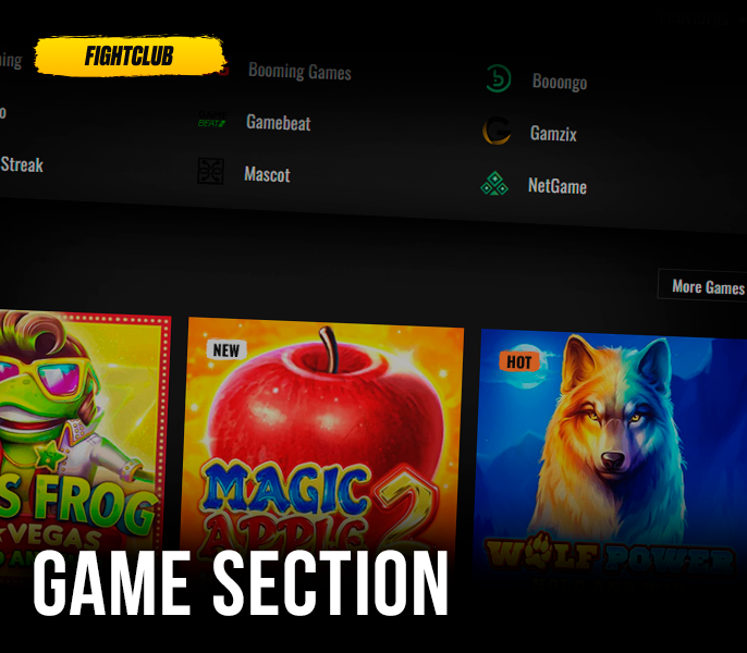 Casino games section with Fight Club Casino providers