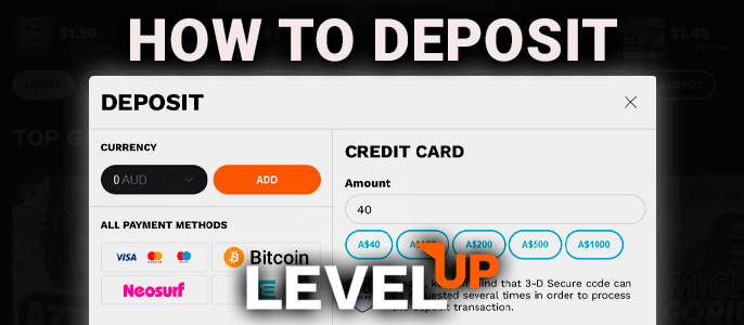 Adding funds to your account at LevelUp Casino - how to make a deposit