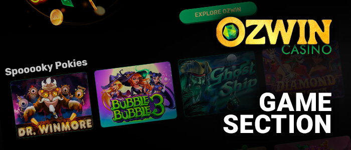 Gaming section on the Ozwin Casino website