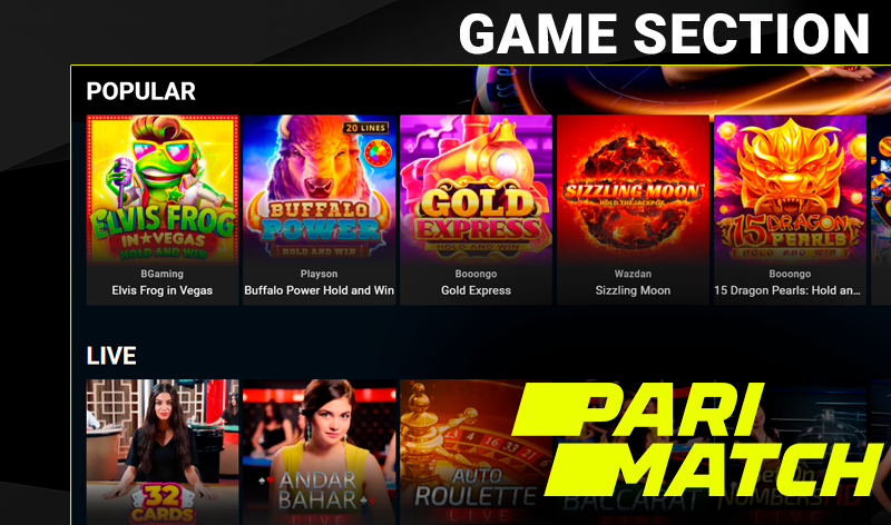 Section with Parimatch Casino games and categories