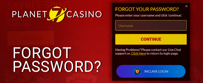 Account recovery form at Planet 7 Oz Casino - how to regain access to account