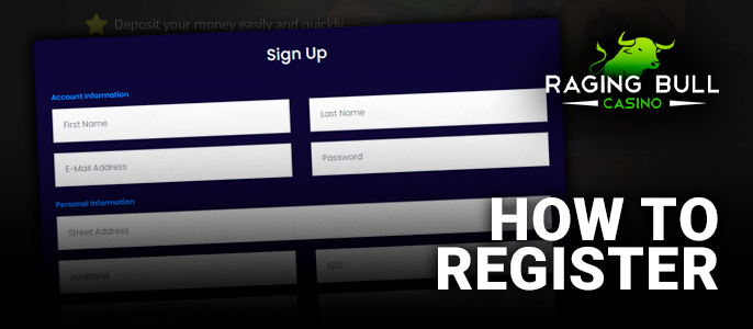 Raging Bull Casino registration form - how to create an account