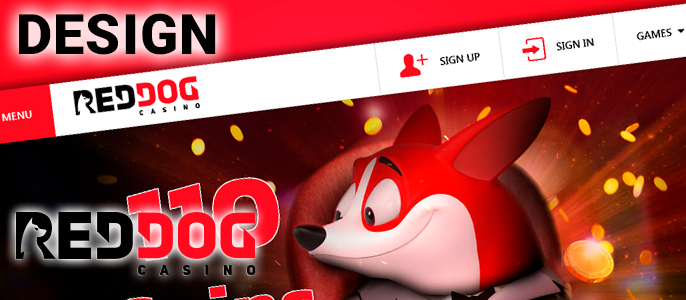 The appearance of the Red Dog Casino website and its mascot.