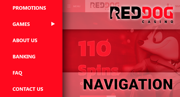 Navigating the Red Dog website using the main menu