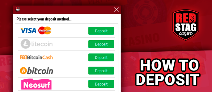 Deposit to your account at RedStag Casino - instructions on how to deposit your account