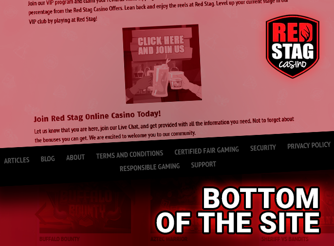 The bottom of the RedStag Casino website with informational links