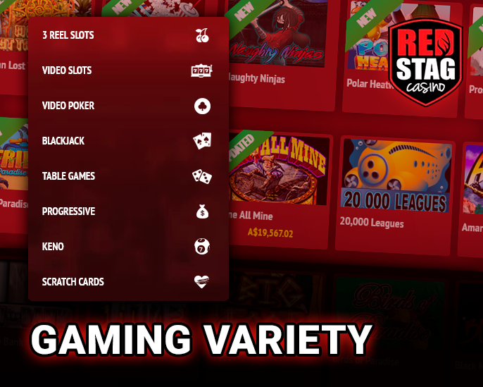 Gambling section of the RedStag Casino website - casino games by category