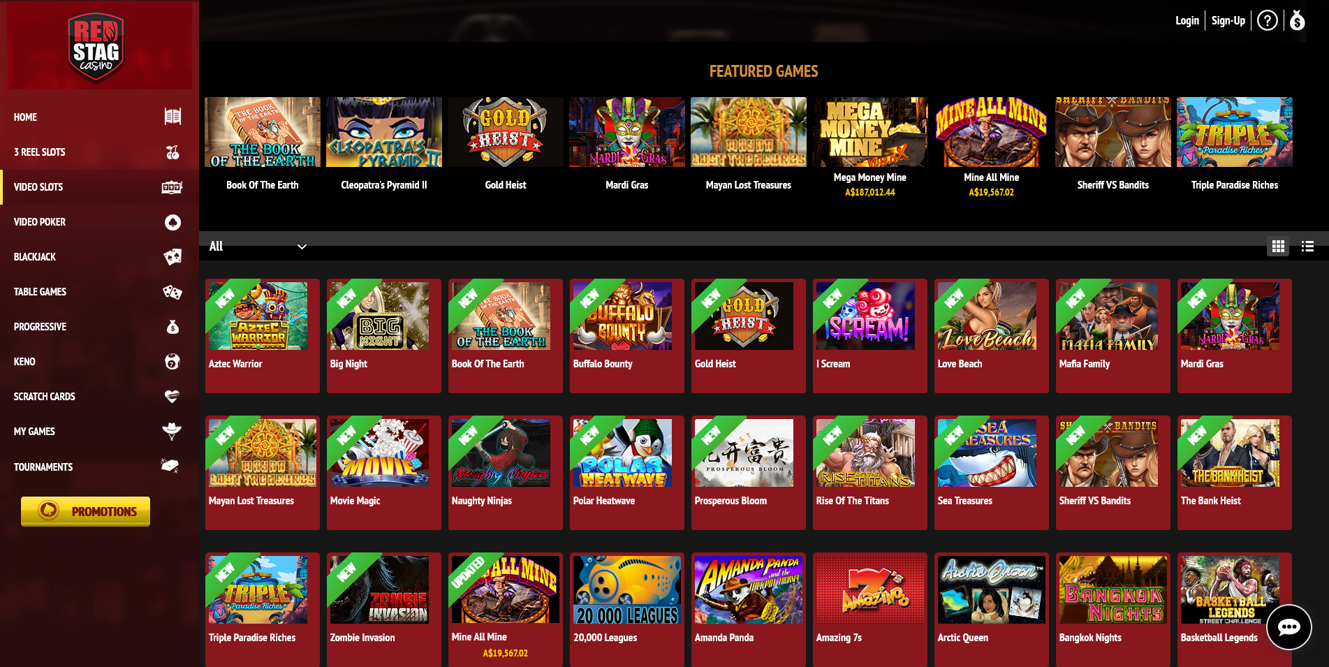 Screenshot of the RedStag Casino Game Section