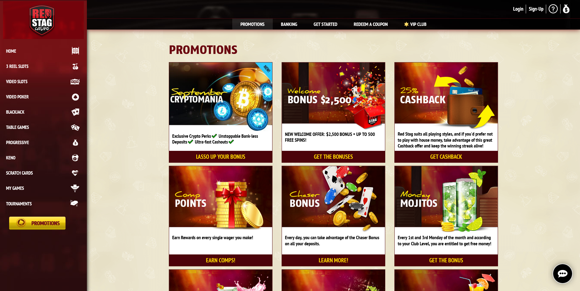 Screenshot of the RedStag Casino Promotions Page