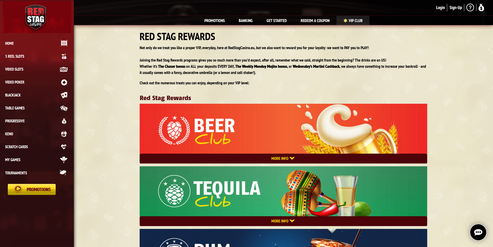 Screenshot of the RedStag Casino Vip Info Page