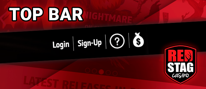 RedStag Casino website top menu with login and registration buttons