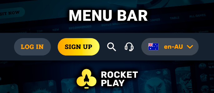 Buttons of authorization and registration on the site RocketPlay Casino - interaction with the account